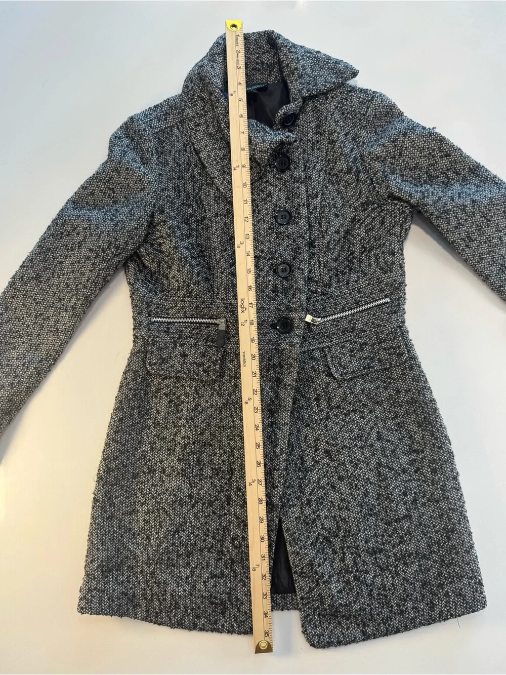 Cynthia Rowley Black & White Tweed Pea Coat with Zip Accents - Picture 6 of 8
